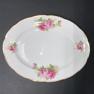 Royal Albert American Beauty 12 3/4  x 10 Inch Oval Pink Flowers Platter - EUC!